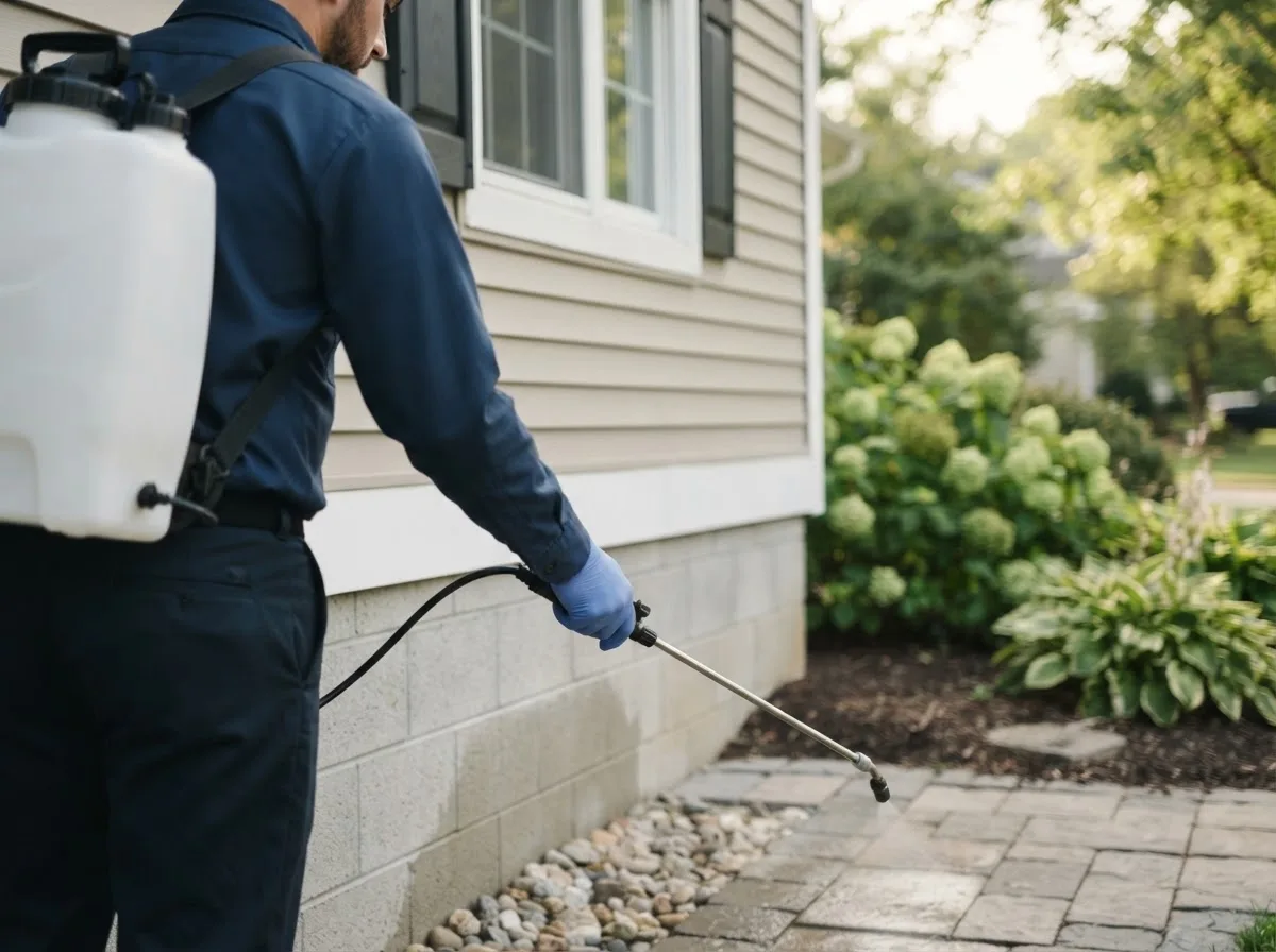 Pest control technician inspecting a home in Mangum, OK